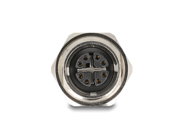 Delock M12 Adapter X-kodiert 8 Pin Buchse zu RJ45 Buchse Cat.6A STP Metall