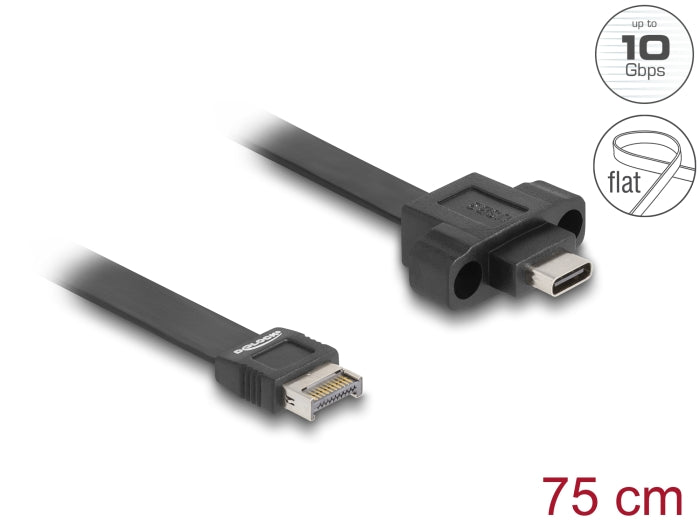 Delock USB 10 Gbps Flachbandkabel Typ-E Key A 20 Pin Stecker zu USB Type-C™ Buchse zum Einbau 75 cm