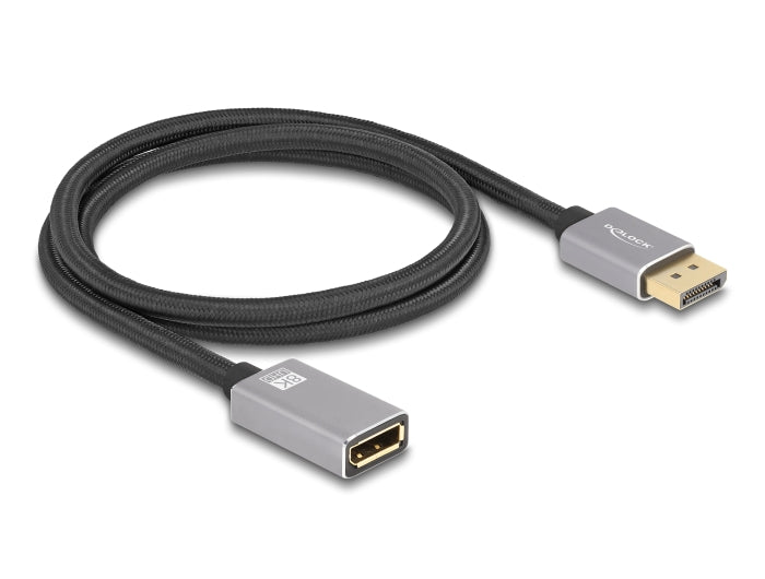 Delock DisplayPort Verlängerungskabel 8K 60 Hz 1 m grau Metall ohne Einrastfunktion
