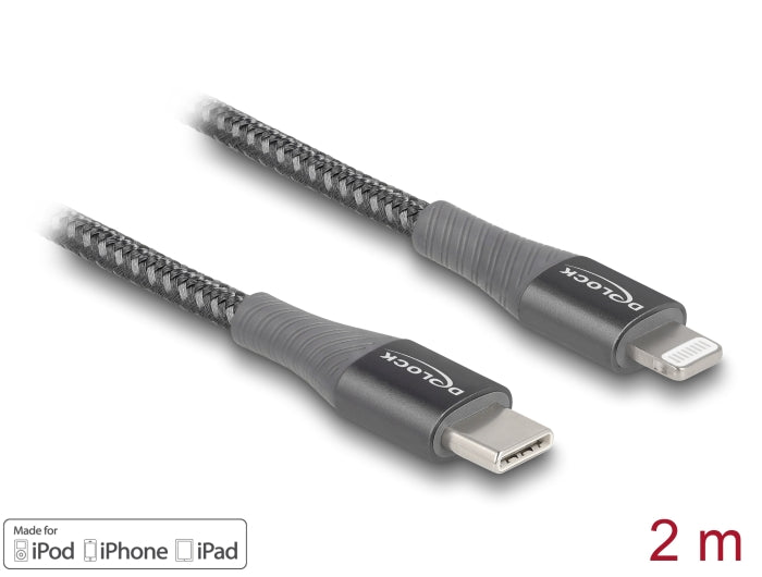 Delock Daten- und Ladekabel USB Type-C™ zu Lightning™ für iPhone™, iPad™ und iPod™ grau 2 m MFi