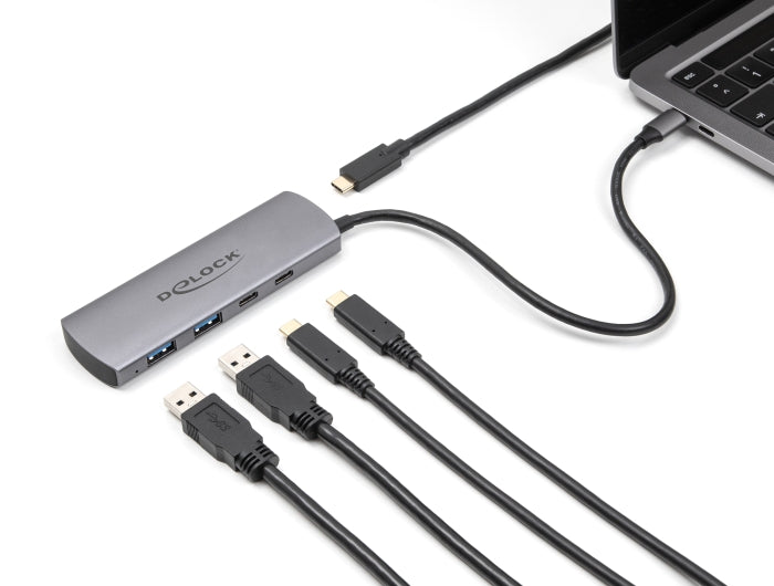 Delock USB 10 Gbps 2 Port USB Typ-A + 2 Port USB Type-C™ Hub mit USB Type-C™ Anschluss und zusätzlicher Strombuchse