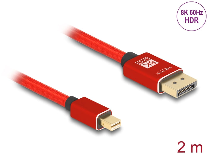 Delock Mini DisplayPort zu DisplayPort Kabel 8K 60 Hz 2 m rot Metall ohne Einrastfunktion