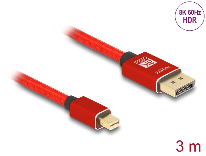 Delock Mini DisplayPort zu DisplayPort Kabel 8K 60 Hz 3 m rot Metall ohne Einrastfunktion