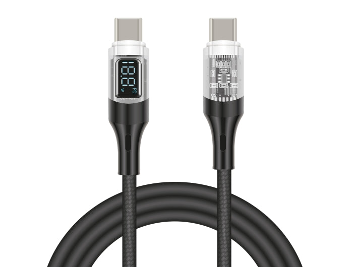 Delock USB 2.0 Daten- und Schnellladekabel USB Type-C™ Stecker zu Stecker PD 3.0 100 W mit Leistungsanzeige transparent 2 m