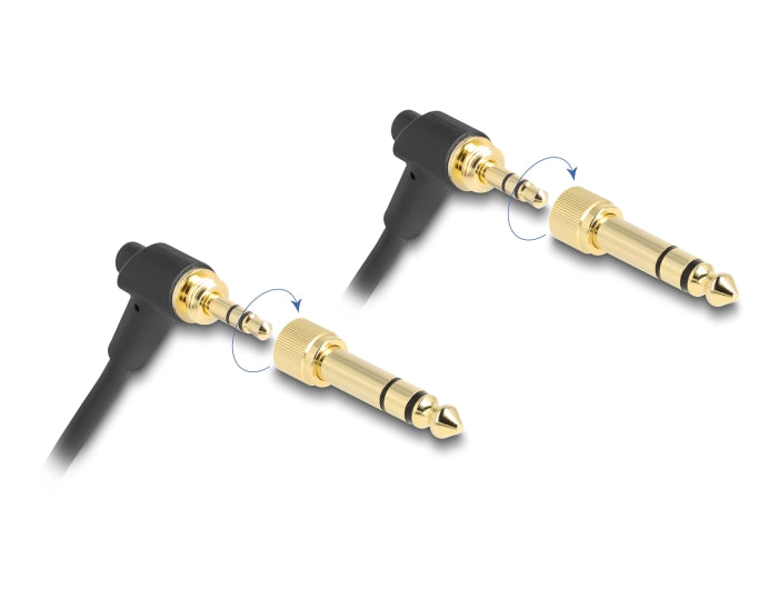 Delock Spiralkabel 3,5 mm 3 Pin Klinkenstecker zu Klinkenstecker gewinkelt mit Schraubadapter zu 6,35 mm 75 cm