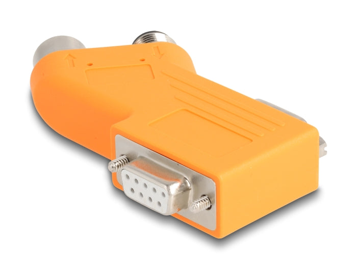 Delock D-Sub 9 Stecker und Buchse zu M12 Stecker und Buchse A-kodiert 5 pin CAN Bus Verteiler 35° orange