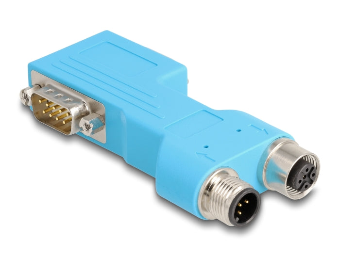 Delock D-Sub 9 Stecker und Buchse zu M12 Stecker und Buchse A-kodiert 5 pin CAN Bus Verteiler 90° blau