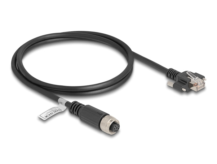 Delock M12 Kabel A-kodiert 8 Pin Buchse zu RJ45 Stecker mit Schrauben Cat.5e FTP 1 m schwarz