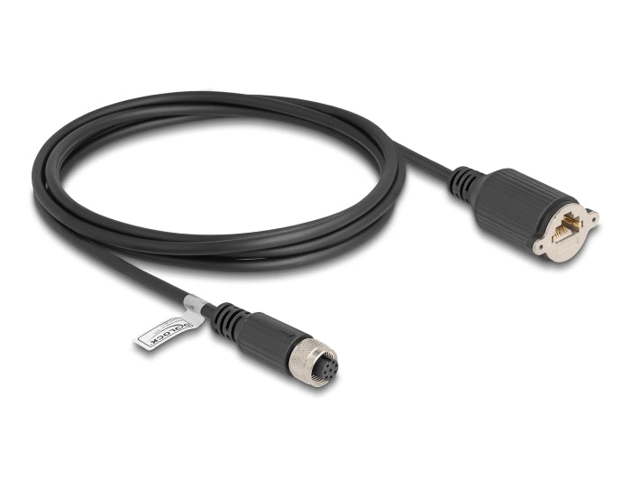Delock M12 Kabel A-kodiert 8 Pin Buchse zu RJ45 Buchse zum Einbau Cat.5e FTP 2 m schwarz