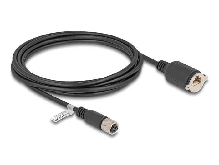 Delock M12 Kabel X-kodiert 8 Pin Buchse zu RJ45 Buchse zum Einbau Cat.6A S/FTP 3 m schwarz