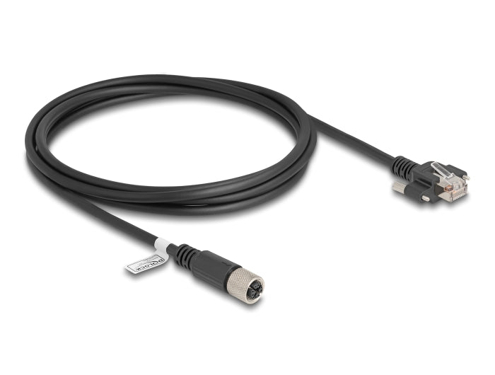 Delock M12 Kabel X-kodiert 8 Pin Buchse zu RJ45 Stecker mit Schrauben Cat.6A S/FTP 2 m schwarz