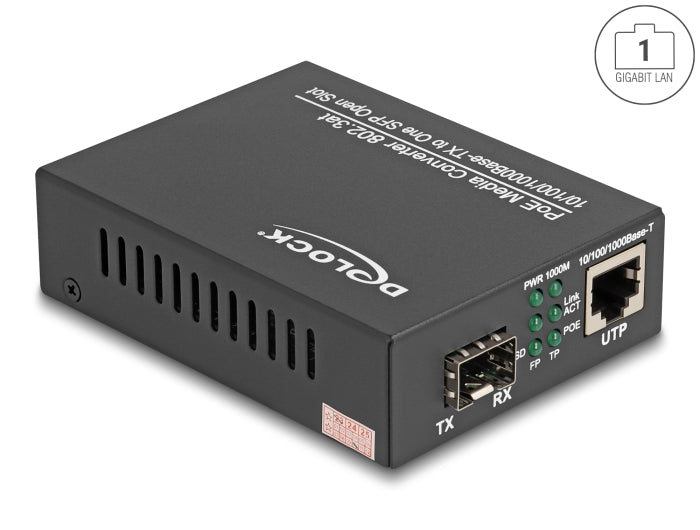 Delock PoE+ Medienkonverter 10/100/1000Base-T zu SFP
