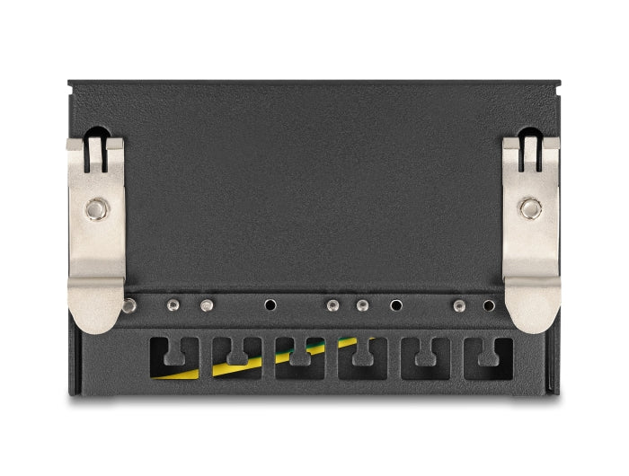 Delock Mini Desktop Patchpanel RJ45 Buchse 6 Port Cat.6A geschirmt schwarz - zur Montage an Tisch, Wand oder Hutschiene
