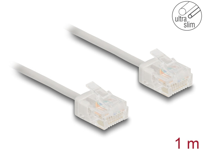 Delock RJ45 Netzwerkkabel Cat.6 UTP Ultra Slim 1 m grau mit kurzen Steckern