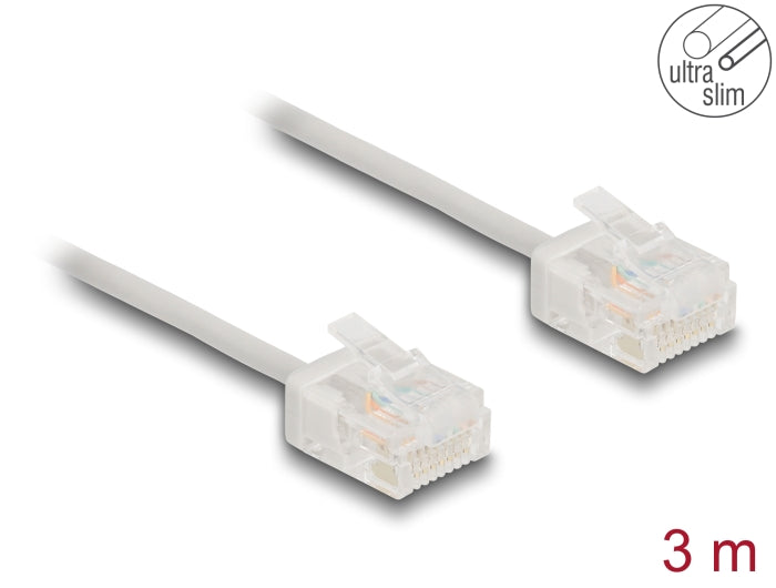 Delock RJ45 Netzwerkkabel Cat.6 UTP Ultra Slim 3 m grau mit kurzen Steckern