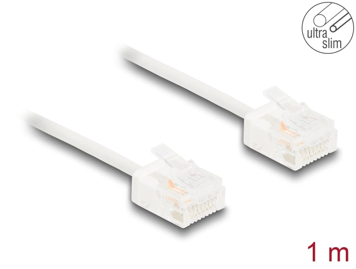 Delock RJ45 Netzwerkkabel Cat.6 UTP Ultra Slim 1 m weiß mit kurzen Steckern