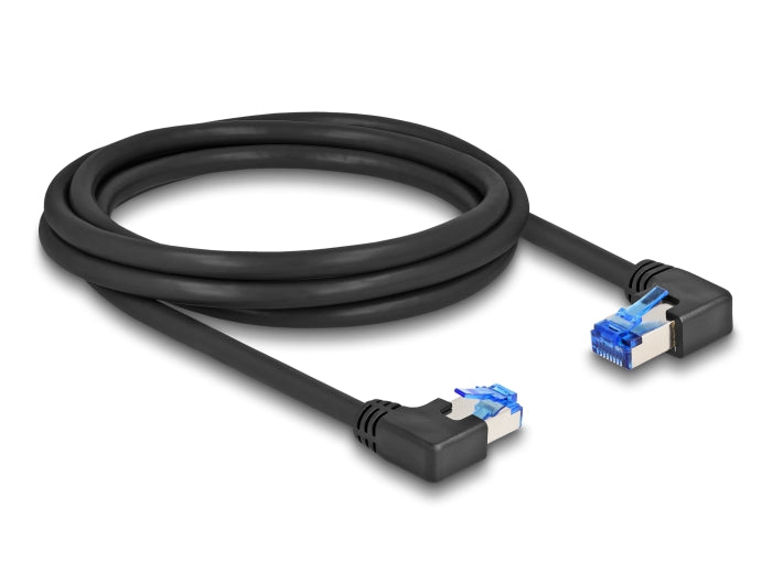 Delock RJ45 Netzwerkkabel Cat.6A S/FTP rechts / links gewinkelt 2 m schwarz