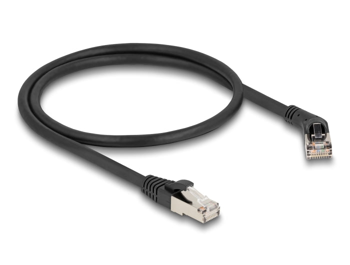 Delock RJ45 Netzwerkkabel Cat.6A S/FTP Stecker 45° nach rechts gewinkelt zu Stecker gerade 0,5 m schwarz