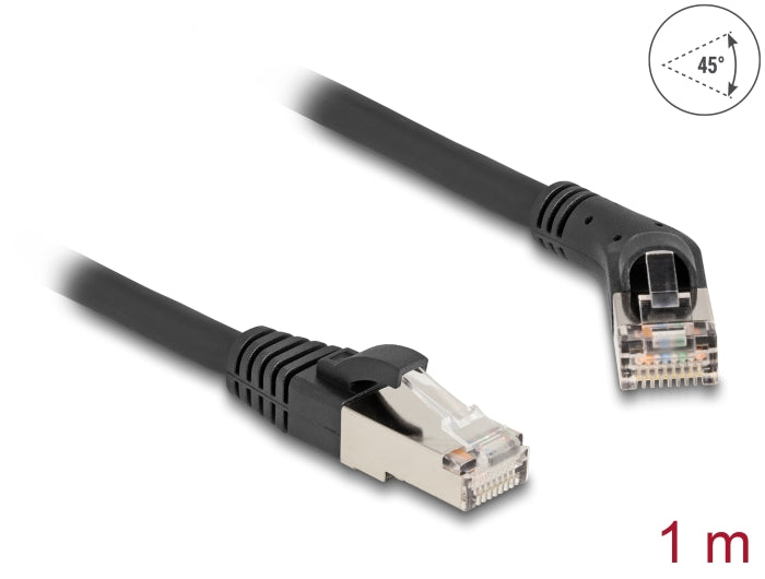 Delock RJ45 Netzwerkkabel Cat.6A S/FTP Stecker 45° nach rechts gewinkelt zu Stecker gerade 1 m schwarz