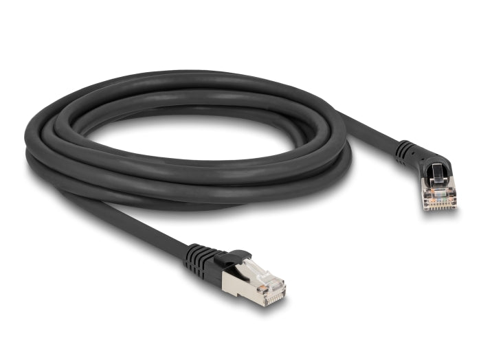 Delock RJ45 Netzwerkkabel Cat.6A S/FTP Stecker 45° nach rechts gewinkelt zu Stecker gerade 3 m schwarz