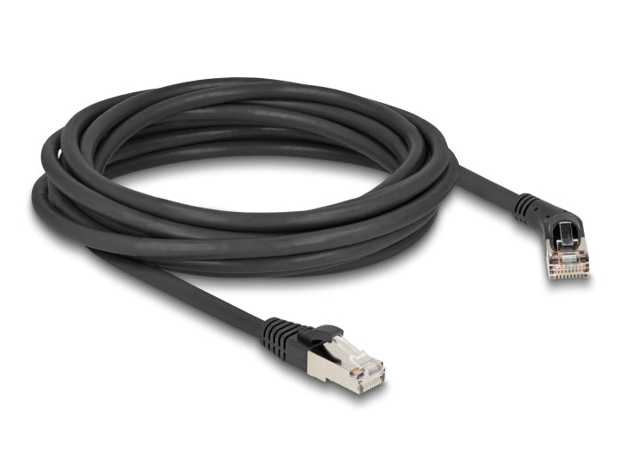 Delock RJ45 Netzwerkkabel Cat.6A S/FTP Stecker 45° nach rechts gewinkelt zu Stecker gerade 5 m schwarz