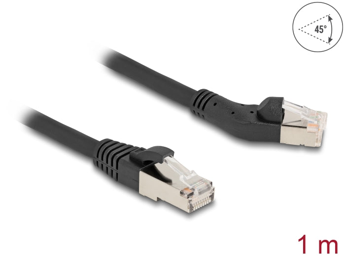 Delock RJ45 Netzwerkkabel Cat.6A S/FTP Stecker 45° nach links gewinkelt zu Stecker gerade 1 m schwarz