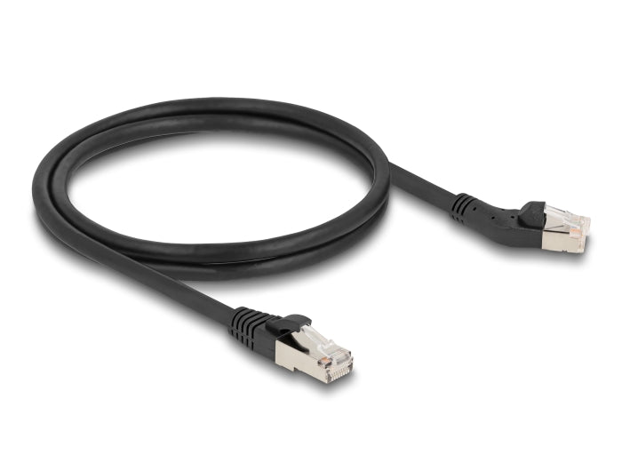Delock RJ45 Netzwerkkabel Cat.6A S/FTP Stecker 45° nach links gewinkelt zu Stecker gerade 1 m schwarz