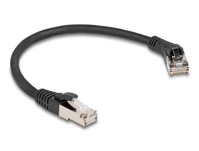 Delock RJ45 Netzwerkkabel Cat.8.1 S/FTP Stecker 45° nach rechts gewinkelt zu Stecker gerade bis 40 Gbps 0,25 m schwarz