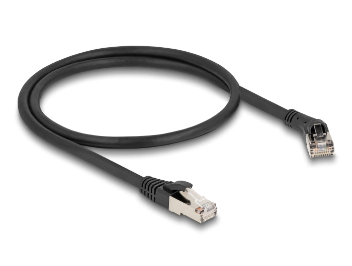 Delock RJ45 Netzwerkkabel Cat.8.1 S/FTP Stecker 45° nach rechts gewinkelt zu Stecker gerade bis 40 Gbps 0,5 m schwarz