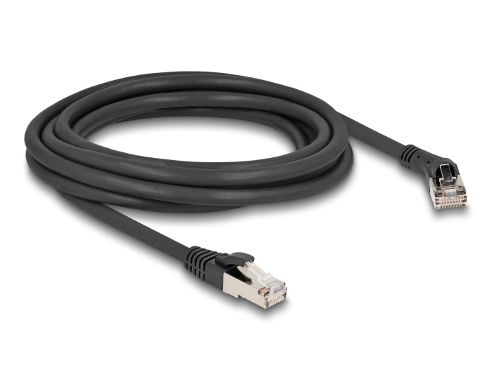 Delock RJ45 Netzwerkkabel Cat.8.1 S/FTP Stecker 45° nach rechts gewinkelt zu Stecker gerade bis 40 Gbps 3 m schwarz