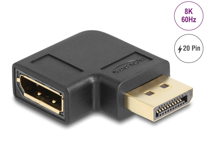Delock DisplayPort 1.4 Adapter Stecker zu Buchse 90° rechts gewinkelt 8K 60 Hz