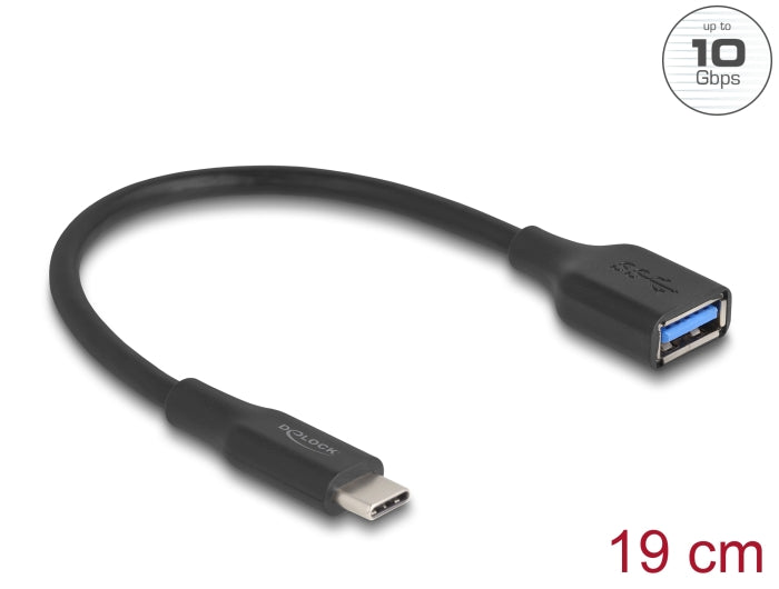 Delock USB 10 Gbps Adapter USB Type-C™ Stecker zu Typ-A Buchse 19 cm 60 W QC 3.0 schwarz