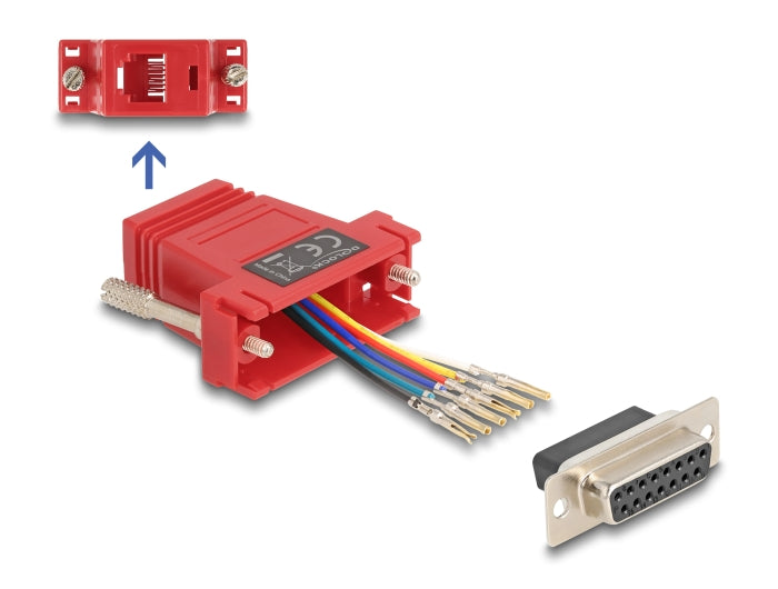 Delock D-Sub 15 Pin Buchse zu RJ12 Buchse Montagesatz rot