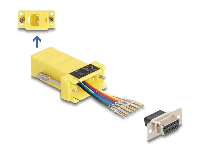 Delock D-Sub 9 Pin Buchse zu RJ12 Buchse Montagesatz gelb