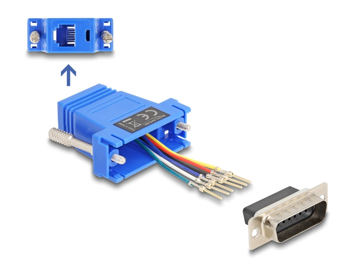 Delock D-Sub 15 Pin Stecker zu RJ12 Buchse Montagesatz blau