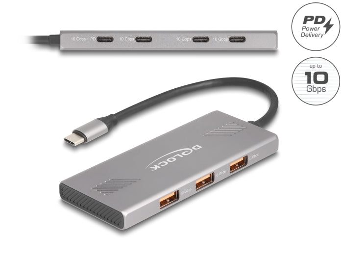 Delock 7 Port USB Hub 10 Gbps mit 4 x USB Type-C™ Buchse und 3 x USB Typ-A Buchse mit PD 80 W