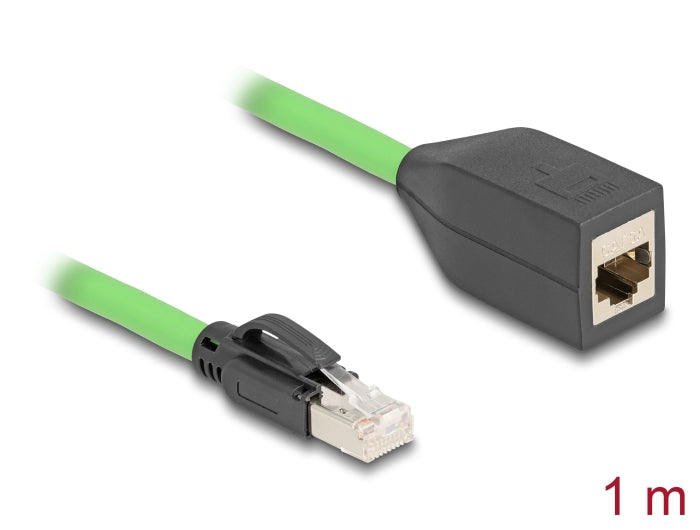 Delock RJ45 Netzwerk Verlängerungskabel Cat.6A Stecker zu Buchse SF/UTP schleppkettentauglich PUR (TPU) 1 m grün