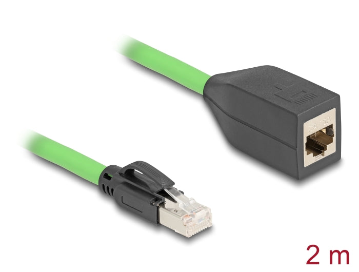 Delock RJ45 Netzwerk Verlängerungskabel Cat.6A Stecker zu Buchse SF/UTP schleppkettentauglich PUR (TPU) 2 m grün