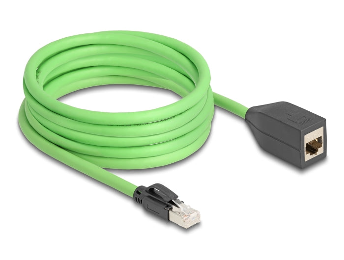 Delock RJ45 Netzwerk Verlängerungskabel Cat.6A Stecker zu Buchse SF/UTP schleppkettentauglich PUR (TPU) 5 m grün