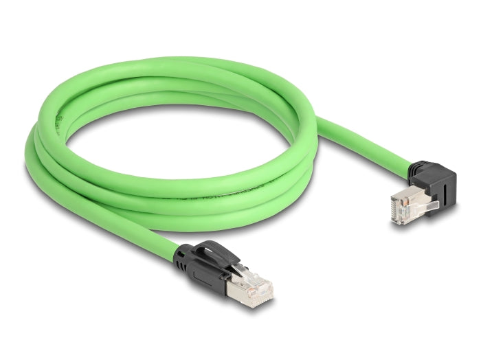 Delock RJ45 Netzwerkkabel Cat.6A Stecker zu Stecker unten gewinkelt SF/UTP schleppkettentauglich PUR (TPU) 2 m grün
