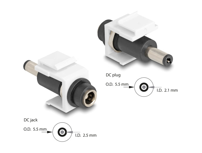 Delock Keystone Modul DC 5,5 x 2,5 mm Buchse zu DC 5,5 x 2,1 mm Stecker weiß