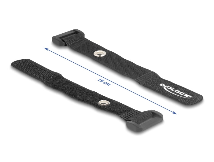 Delock Klett-Kabelbinder mit Schlaufe und Befestigungsöse L 150 x B 20 mm schwarz 5 Stück