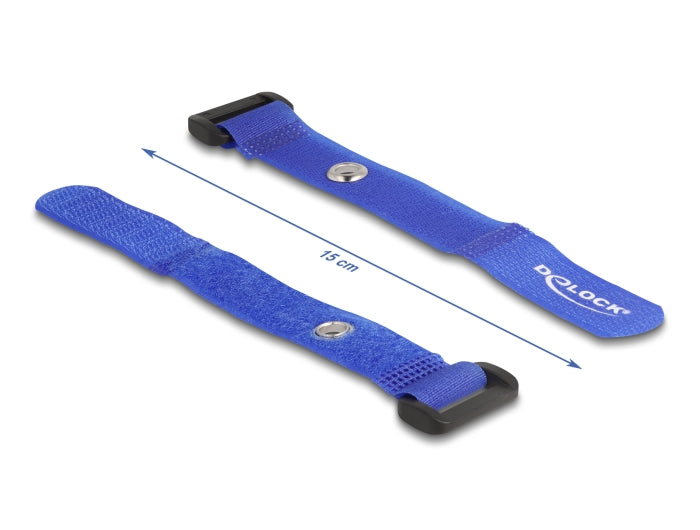 Delock Klett-Kabelbinder mit Schlaufe und Befestigungsöse L 150 x B 20 mm blau 5 Stück