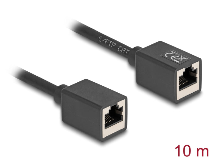 Delock Netzwerk Verlängerungskabel RJ45 Kupplung Buchse zu RJ45 Buchse Cat.6A S/FTP 10 m schwarz