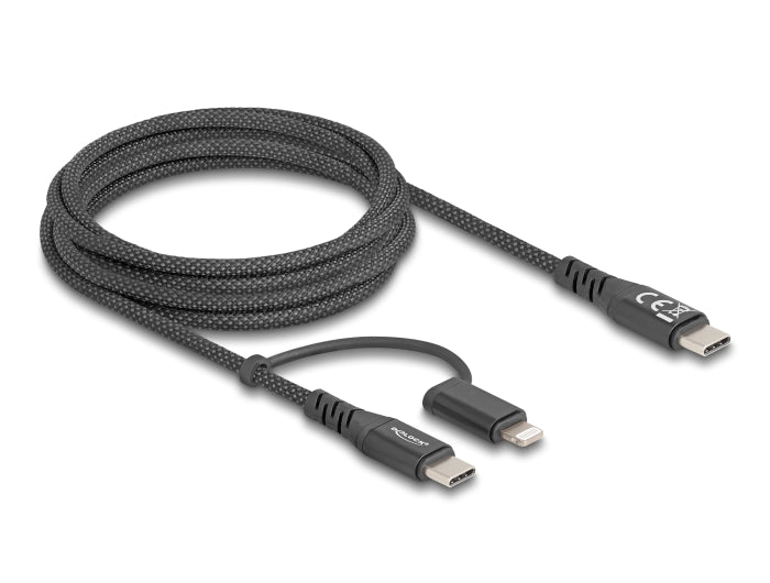 Delock USB Kabel 2 in 1 USB Type-C™ zu USB Type-C™ / Lightning™ für iPhone™ und iPad™ 2 m MFi 60 W
