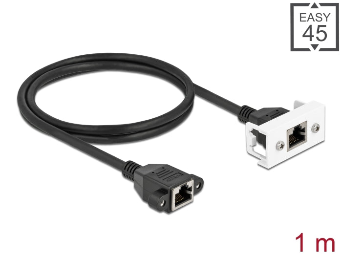 Delock Netzwerk Verlängerungskabel für Easy 45 Modul S/FTP RJ45 Buchse zu RJ45 Buchse Cat.6A 1 m schwarz / weiß