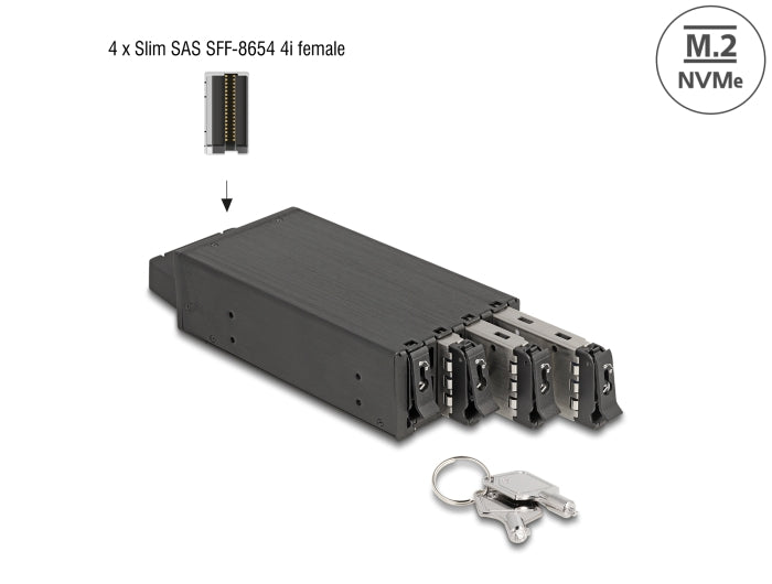 Delock Slim Bay Wechselrahmen für 4 x M.2 NVMe SSD mit Slim SAS SFF-8654 Anschluss