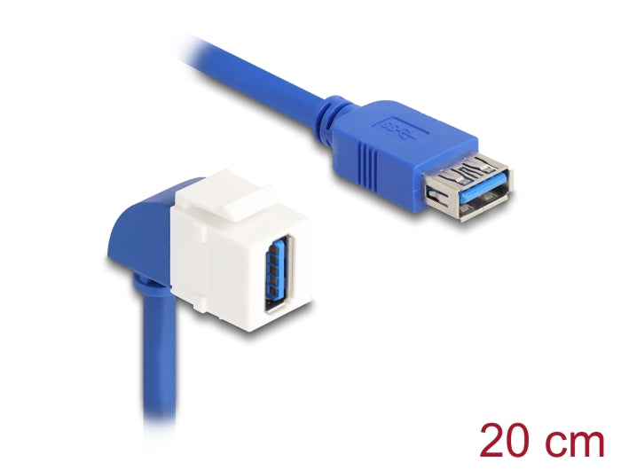 Delock Keystone Modul Kabel USB 5 Gbps Typ-A Buchse zu USB Typ-A Buchse 90° gewinkelt 20 cm blau