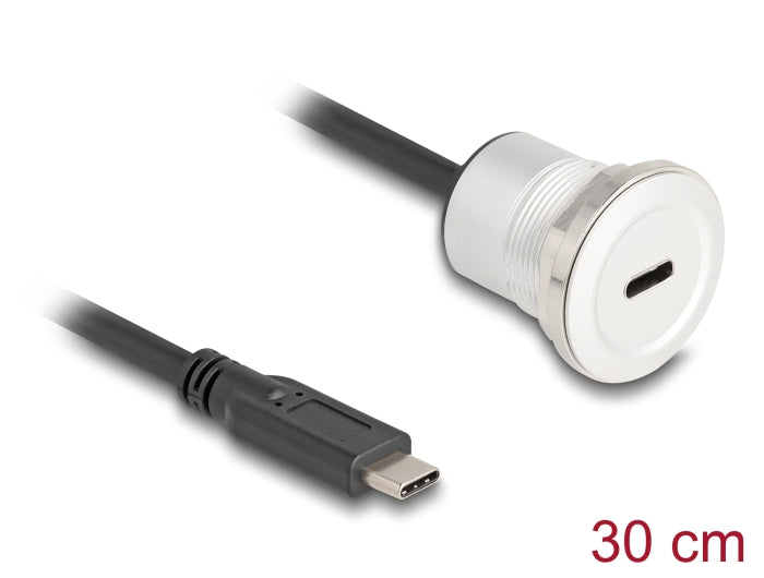 Delock USB 10 Gbps Type-C™ Einbaubuchse mit Kabelpeitsche Stecker 30 cm Aluminium