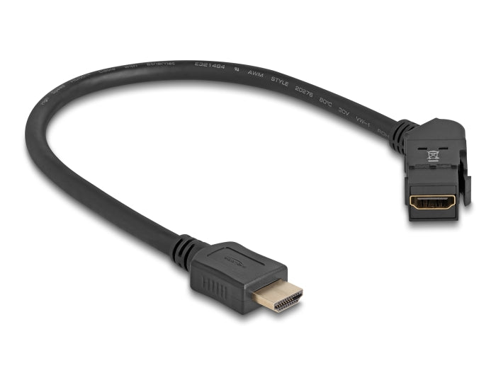 Delock Keystone Modul HDMI Einbaubuchse 45° gewinkelt zu HDMI Stecker mit 30 cm Kabel 8K 60 Hz schwarz